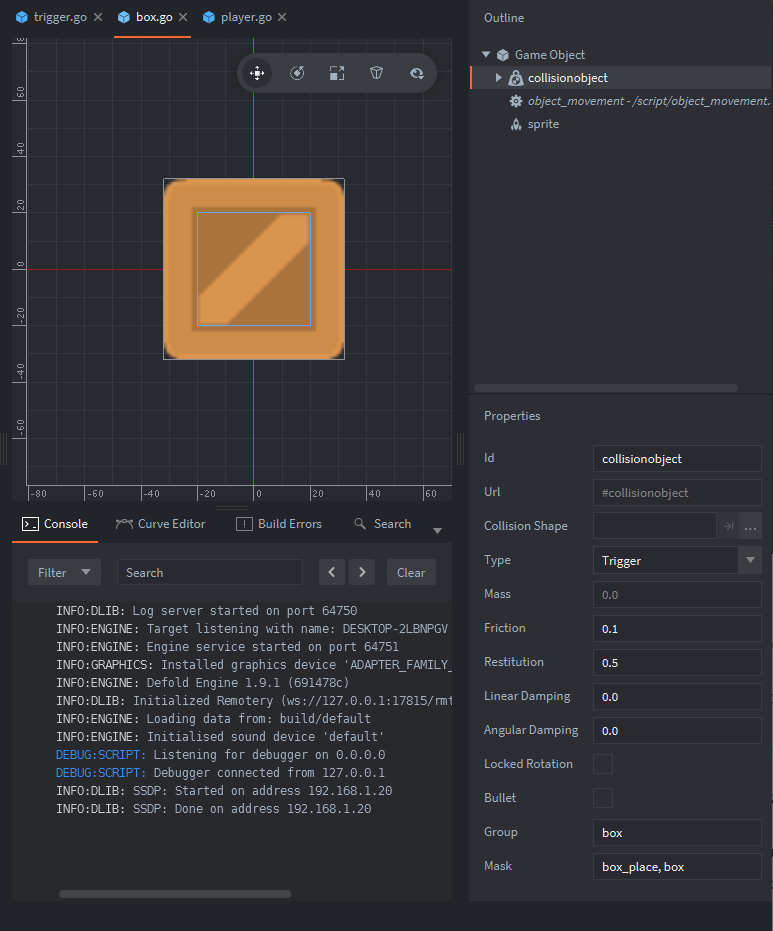 GameObject Box dengan collision component